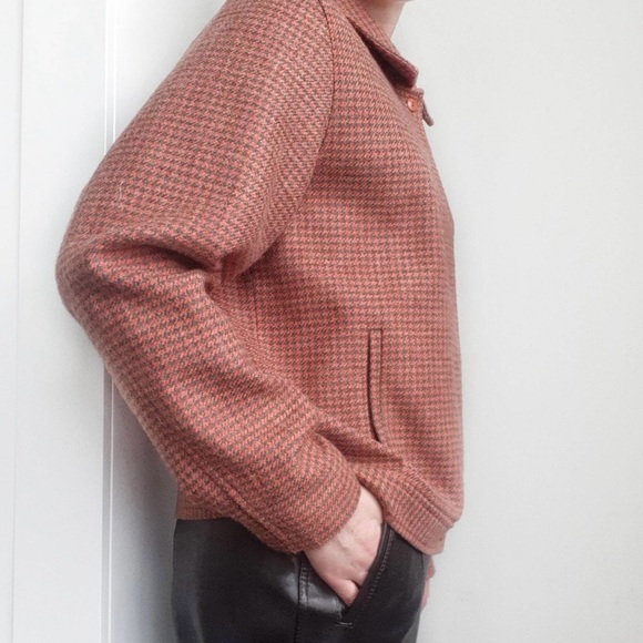 Rust Houndstooth Jacket Vintage Brown Orange Button Fall - Picture 3 of 5